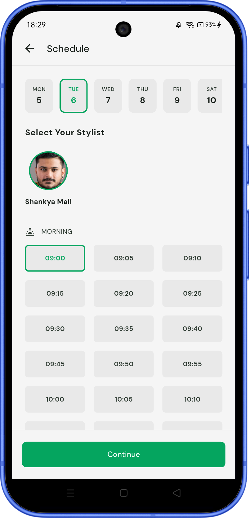 Pick Stylist & 5-Min Slot